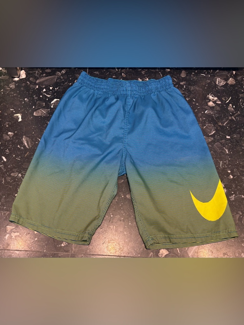 Nike Blue-to-Green Gradient with Yellow swoosh Kids Swim Shorts size 10-12